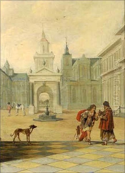 Personnages Discutant Dans La Cour D'un Palais - view 1