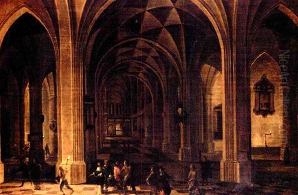An Elegant Company In A Church Interior At Night - view 1
