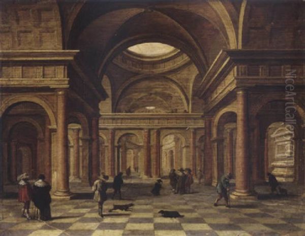 Elegant Company, Dogs And A Beggar In A Renaissance Interior - view 1