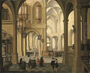 The Interior Of A Church With A Sermon In Progress, A Christening Party In The Foreground