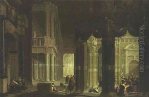 The Interior Of A Baroque-style Temple With The Circumcision by Dirck Van Delen