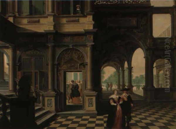 The Courtyard And Gardens Of A Palace With Figures Promenading... - view 1