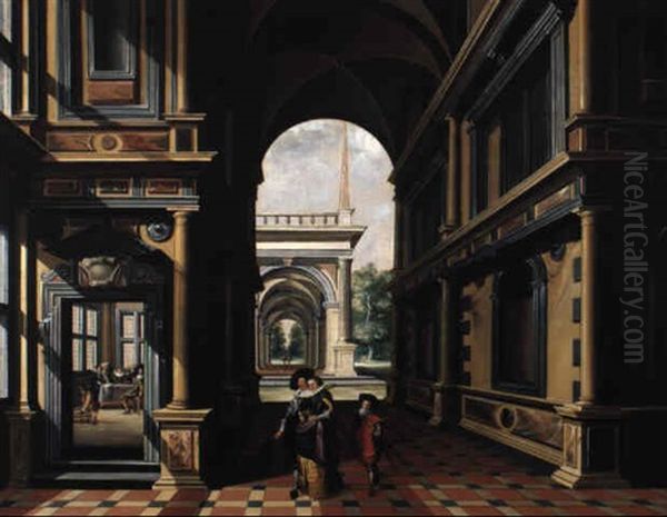 An Arcade Of A Palace With Elegantly Dressed Figures - view 1