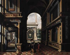 An Arcade Of A Palace With Elegantly Dressed Figures