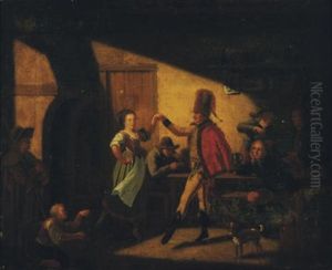 An Officer Dancing In A Tavern (+ Another; Pair) by Nicolas-Louis-Albert Delerive