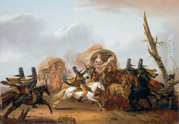 A Caravan Being Attacked By Cavalry - view 1