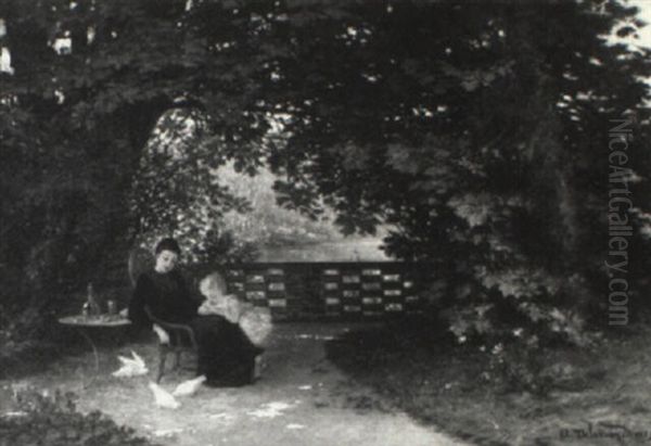 Jeune Femme Et Enfant Au Jardin - view 1