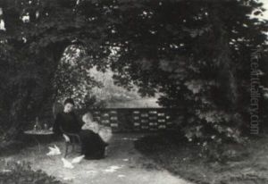 Jeune Femme Et Enfant Au Jardin by Auguste Joseph Delessard