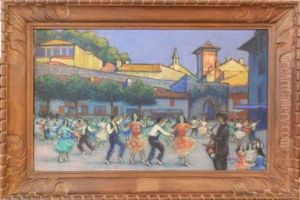 Fandago Sur La Place De Saint Jean Pied De Port by Robert-Adrien Deletang