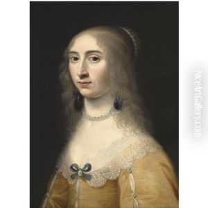 Portrait Of A Lady Wearing A Yellow Dress And A Pearl Necklace And Headdress by Jacob Willemsz Delff the Younger