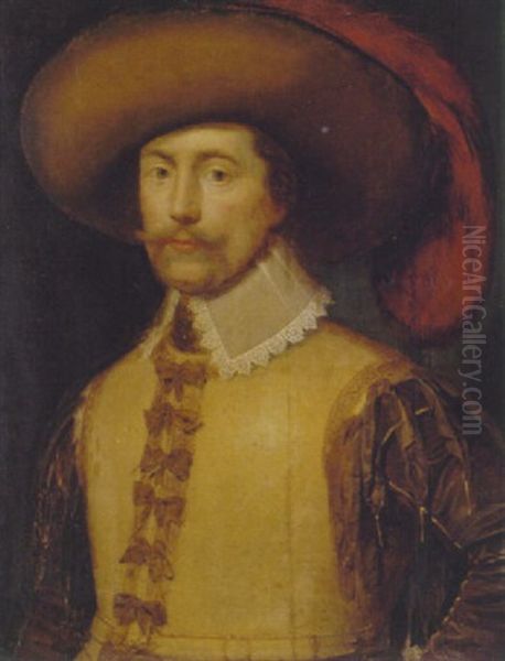 Portrait Of A Gentleman In A Ribboned Jerkin, A Lace Collar, Silk Sleeves, And A Plumed Hat - view 1