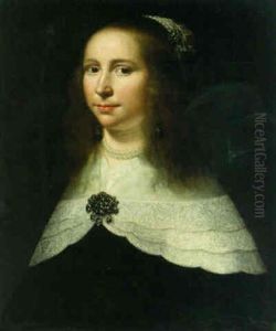 Portrait Of A Lady, Bust-length, In A Black Dress With A White Lawn Collar And A Brooch