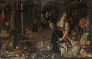 Bodegon De Cocina Con Personajes by Cornelis Jacobsz Delff