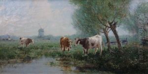 Polderlandschap Met Koeien In De Vroege Ochtend by Gerard Delfgaauw
