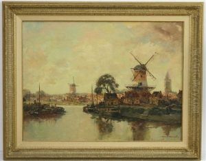Gezicht Op Zuid-hollands Stadje Met Molens by Gerard Delfgaauw
