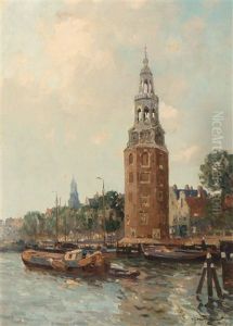 View Of The Montelbaanstoren Seen From The Oude Schans, Amsterdam by Gerard Delfgaauw