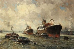 Tugs Accompanying Liners Out Of Port by Gerard Delfgaauw