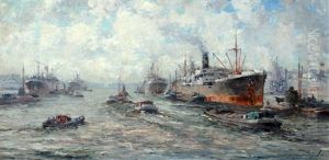 Bedrijvigheid In De Haven by Gerard Delfgaauw