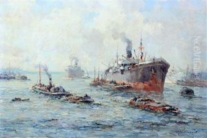 Bedrijvigheid In De Haven by Gerard Delfgaauw