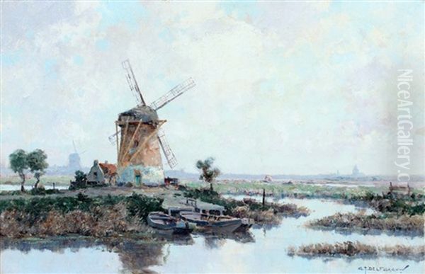 Hollands Waterlandschap Met Twee Molens - view 1