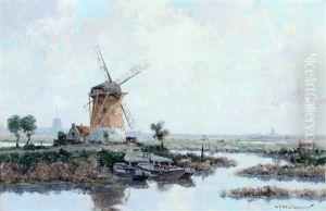 Hollands Waterlandschap Met Twee Molens Hollands Waterlandschap Met Twee Molens