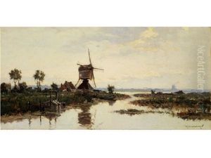 Weite Polderlandschaft Mit Deichseen, Windmuhle Und Fischern by Gerard Delfgaauw