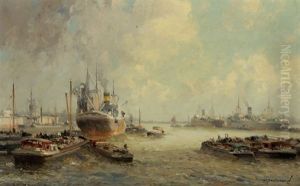 Hustle And Bustle In The Rotterdam Harbour by Gerard Delfgaauw