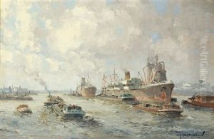 Activity In The Harbour Of Rotterdam by Gerard Delfgaauw