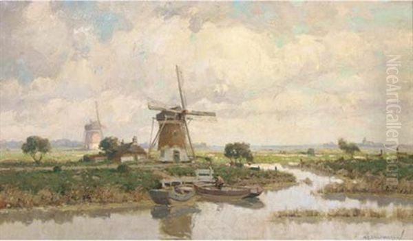 Bij Voorschoten: Windmills In A Polder Landscape - view 1