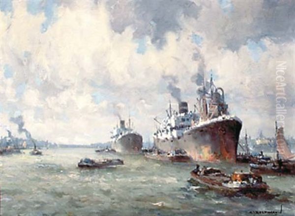Cargo Ships At Rotterdam Harbour - view 1