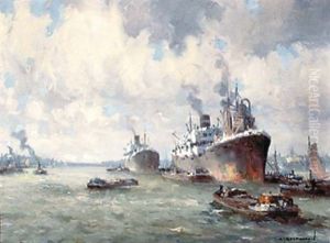 Cargo Ships At Rotterdam Harbour by Gerard Delfgaauw
