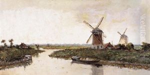 Rivierlandschap Met Molens Rivierlandschap Met Molens