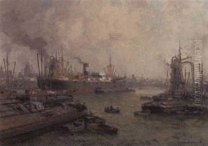 Daily Activities At The Harbour Of Rotterdam by Gerard Delfgaauw