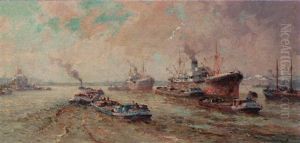 View Of The Rotterdam Harbour by Gerard Delfgaauw