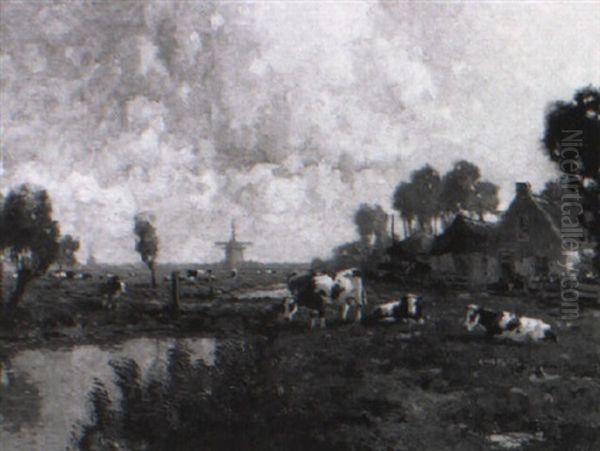 Polderlandschap Met Koeien Aan De Sloot - view 1