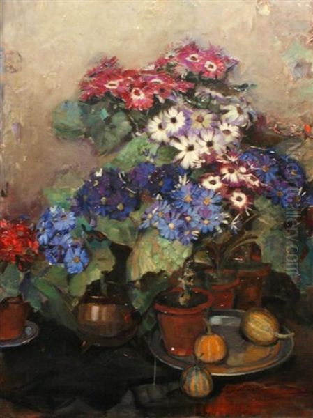 Stilleven Met Bloemen Op Tinnen Schaal - view 1