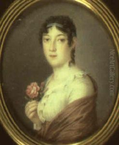 Portrait Of A Lady Holding A Pink Rose