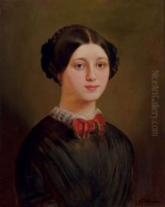 Portrait Of A Girl In A Black Dress And Plaid Necktie