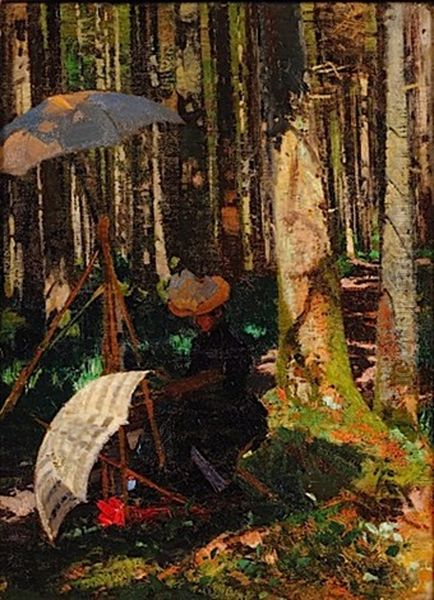 Femme Peintre En Foret - view 1