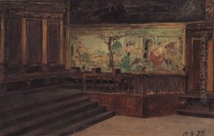 Studio Per Il Dipinto Interno Di Casa Casazza by Lorenzo Delleani