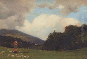 A Young Girl In A Summer Meadow by Lorenzo Delleani