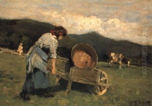Contadina Col Paiolo Sulla Carriola by Lorenzo Delleani