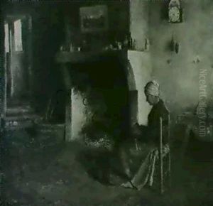 Knitting Beside The Hearth by Frederick Samuel Dellenbaugh