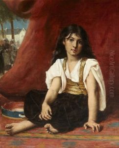 Jeune Fille Et Son Tambourin by Francois Alfred Delobbe