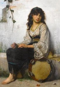 The Little Tambourine Girl by Francois Alfred Delobbe