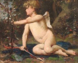 Sitzender Amor Mit Pfeil Vor Bluhendem Busch Sitzender Amor Mit Pfeil Vor Bluhendem Busch