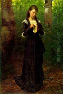 Girl Sewing Lace by Francois Alfred Delobbe