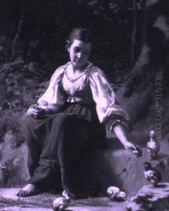 Feeding Chicks by Francois Alfred Delobbe