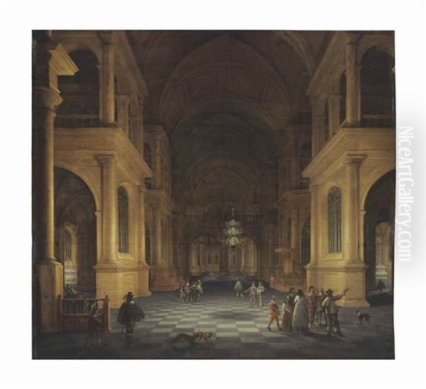 A Darkened Church Interior With Elegant Figures - view 1