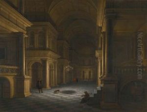 The Interior Of A Classical Church by Anthonie Delorme